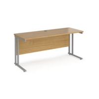 Maestro 25 straight desk 1600mm x 600mm - silver cantilever leg frame and oak top