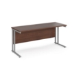 Maestro 25 straight desk 1600mm x 600mm - silver cantilever leg frame and walnut top