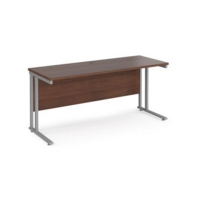 Maestro 25 straight desk 1600mm x 600mm - silver cantilever leg frame and walnut top