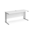 Maestro 25 straight desk 1600mm x 600mm - silver cantilever leg frame and white top