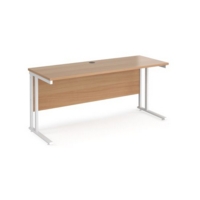 Maestro 25 straight desk 1600mm x 600mm - white cantilever leg frame and beech top