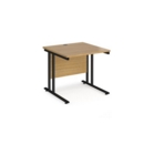 Maestro 25 straight desk 800mm x 800mm - black cantilever leg frame and oak top
