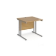 Maestro 25 straight desk 800mm x 800mm - silver cantilever leg frame and oak top