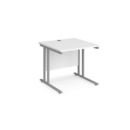 Maestro 25 straight desk 800mm x 800mm - silver cantilever leg frame and white top