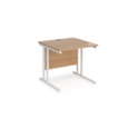 Maestro 25 straight desk 800mm x 800mm - white cantilever leg frame and beech top