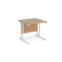 Maestro 25 straight desk 800mm x 800mm - white cantilever leg frame and beech top