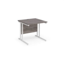 Maestro 25 straight desk 800mm x 800mm - white cantilever leg frame and grey oak top