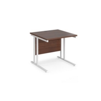 Maestro 25 straight desk 800mm x 800mm - white cantilever leg frame and walnut top
