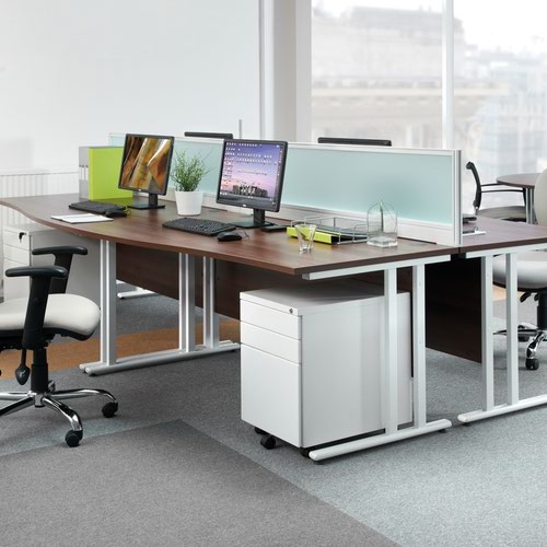 Maestro 25 straight desk 800mm x 800mm - white cantilever leg frame and walnut top
