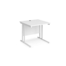 Maestro 25 straight desk 800mm x 800mm - white cantilever leg frame and white top