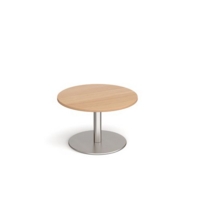Monza circular coffee table with flat round brushed steel base 800mm - beech