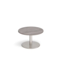 Monza circular coffee table with flat round brushed steel base 800mm - grey oak