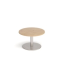 Monza circular coffee table with flat round brushed steel base 800mm - kendal oak
