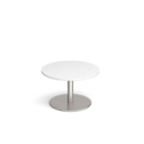 Monza circular coffee table with flat round brushed steel base 800mm - white