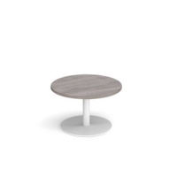 Monza circular coffee table with flat round white base 800mm - grey oak