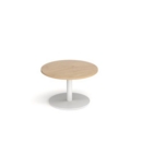 Monza circular coffee table with flat round white base 800mm - kendal oak