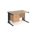 Maestro 25 straight desk 1200mm x 800mm with 2 drawer pedestal - black cable managed leg frame and beech top