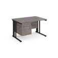 Maestro 25 straight desk 1200mm x 800mm with 2 drawer pedestal - black cable managed leg frame and grey oak top