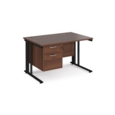 Maestro 25 straight desk 1200mm x 800mm with 2 drawer pedestal - black cable managed leg frame and walnut top