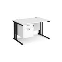Maestro 25 straight desk 1200mm x 800mm with 2 drawer pedestal - black cable managed leg frame and white top