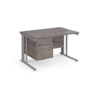 Maestro 25 straight desk 1200mm x 800mm with 2 drawer pedestal - silver cable managed leg frame and grey oak top