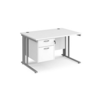 Maestro 25 straight desk 1200mm x 800mm with 2 drawer pedestal - silver cable managed leg frame and white top