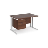 Maestro 25 straight desk 1200mm x 800mm with 2 drawer pedestal - white cable managed leg frame and walnut top