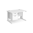 Maestro 25 straight desk 1200mm x 800mm with 2 drawer pedestal - white cable managed leg frame and white top