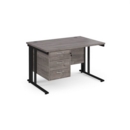Maestro 25 straight desk 1200mm x 800mm with 3 drawer pedestal - black cable managed leg frame and grey oak top