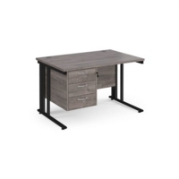 Maestro 25 straight desk 1200mm x 800mm with 3 drawer pedestal - black cable managed leg frame and grey oak top