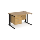 Maestro 25 straight desk 1200mm x 800mm with 3 drawer pedestal - black cable managed leg frame and oak top