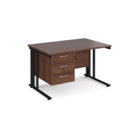 Maestro 25 straight desk 1200mm x 800mm with 3 drawer pedestal - black cable managed leg frame and walnut top