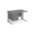Maestro 25 straight desk 1200mm x 800mm with 3 drawer pedestal - silver cable managed leg frame and grey oak top