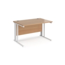 Maestro 25 straight desk 1200mm x 800mm - white cable managed leg frame and beech top