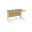 Maestro 25 straight desk 1200mm x 800mm - white cable managed leg frame and oak top