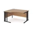 Maestro 25 left hand ergonomic desk 1400mm wide - black cable managed leg frame and beech top