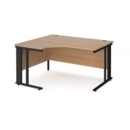 Maestro 25 left hand ergonomic desk 1400mm wide - black cable managed leg frame and beech top