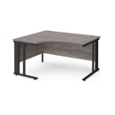 Maestro 25 left hand ergonomic desk 1400mm wide - black cable managed leg frame and grey oak top