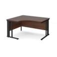 Maestro 25 left hand ergonomic desk 1400mm wide - black cable managed leg frame and walnut top