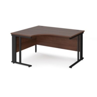 Maestro 25 left hand ergonomic desk 1400mm wide - black cable managed leg frame and walnut top