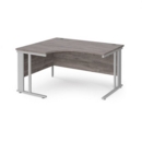 Maestro 25 left hand ergonomic desk 1400mm wide - silver cable managed leg frame and grey oak top