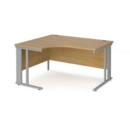 Maestro 25 left hand ergonomic desk 1400mm wide - silver cable managed leg frame and oak top