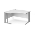 Maestro 25 left hand ergonomic desk 1400mm wide - silver cable managed leg frame and white top
