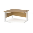 Maestro 25 left hand ergonomic desk 1400mm wide - white cable managed leg frame and oak top