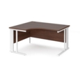 Maestro 25 left hand ergonomic desk 1400mm wide - white cable managed leg frame and walnut top