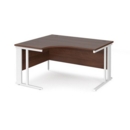 Maestro 25 left hand ergonomic desk 1400mm wide - white cable managed leg frame and walnut top