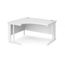 Maestro 25 left hand ergonomic desk 1400mm wide - white cable managed leg frame and white top