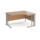 Maestro 25 right hand ergonomic desk 1400mm wide - silver cable managed leg frame and beech top