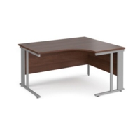 Maestro 25 right hand ergonomic desk 1400mm wide - silver cable managed leg frame and walnut top