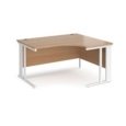 Maestro 25 right hand ergonomic desk 1400mm wide - white cable managed leg frame and beech top